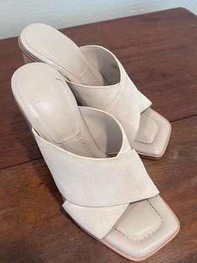 Marc Fisher Cream Crisscross Block Heel Mule